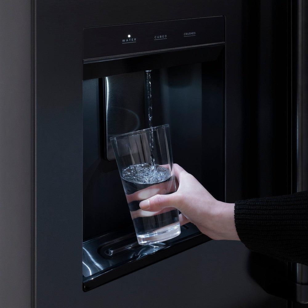 Autograph Edition 36 In. 28.9 Cu. Ft. Standard-depth French Door External Water Dispenser Refrigerator With Dual Ice Maker In Fingerprint-resistant Black Stainless Steel And Polished Gold Tra RSMZW36BSG