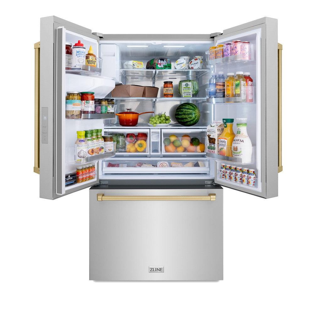 Autograph Edition 36 In. 28.9 Cu. Ft. Standard-depth French Door External Water Dispenser Refrigerator With Dual Ice Maker In Fingerprint-resistant Stainless Steel And Champagne Bronze Tradit RSMZW36CB