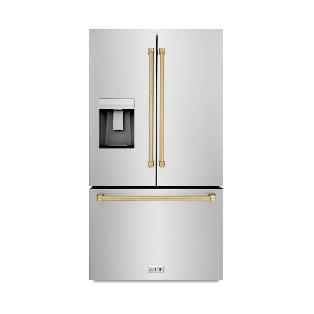 Autograph Edition 36 In. 28.9 Cu. Ft. Standard-depth French Door External Water Dispenser Refrigerator With Dual Ice Maker In Fingerprint-resistant Stainless Steel And Champagne Bronze Tradit RSMZW36CB