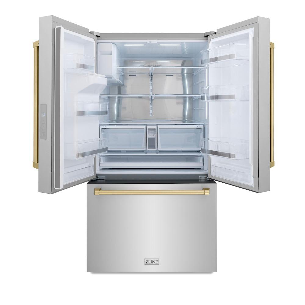 Autograph Edition 36 In. 28.9 Cu. Ft. Standard-depth French Door External Water Dispenser Refrigerator With Dual Ice Maker In Fingerprint-resistant Stainless Steel And Champagne Bronze Tradit RSMZW36CB