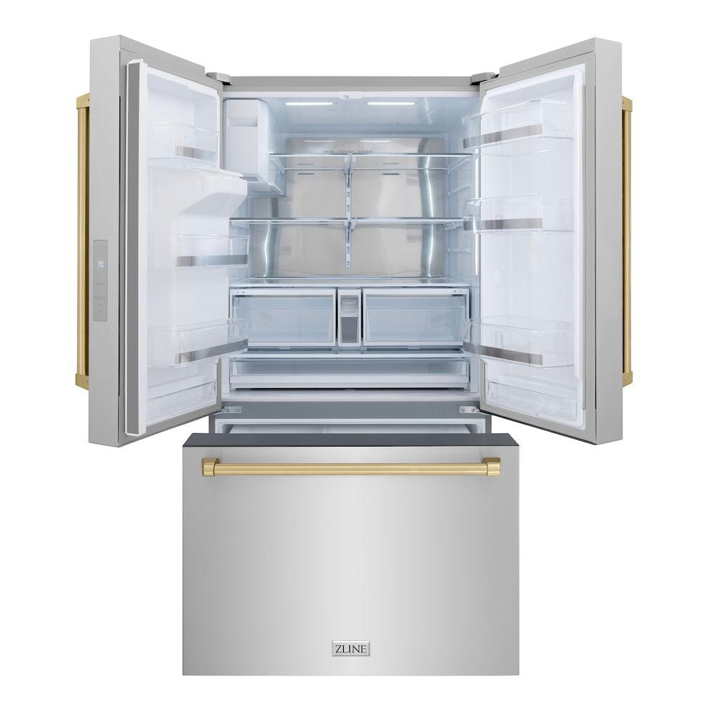 Autograph Edition 36 In. 28.9 Cu. Ft. Standard-depth French Door External Water Dispenser Refrigerator With Dual Ice Maker In Fingerprint-resistant Stainless Steel And Champagne Bronze Tradit RSMZW36CB