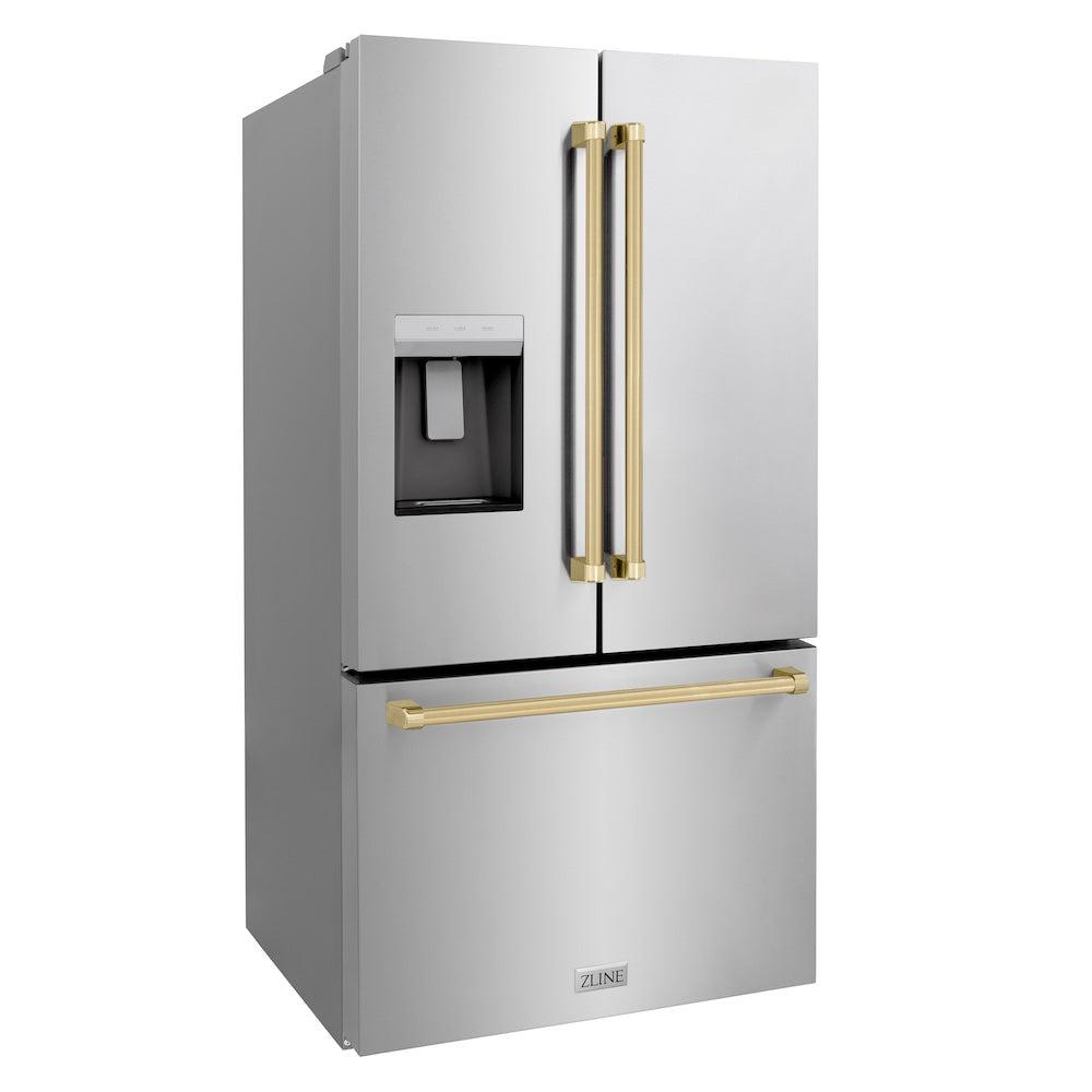 Autograph Edition 36 In. 28.9 Cu. Ft. Standard-depth French Door External Water Dispenser Refrigerator With Dual Ice Maker In Fingerprint-resistant Stainless Steel And Champagne Bronze Tradit RSMZW36CB