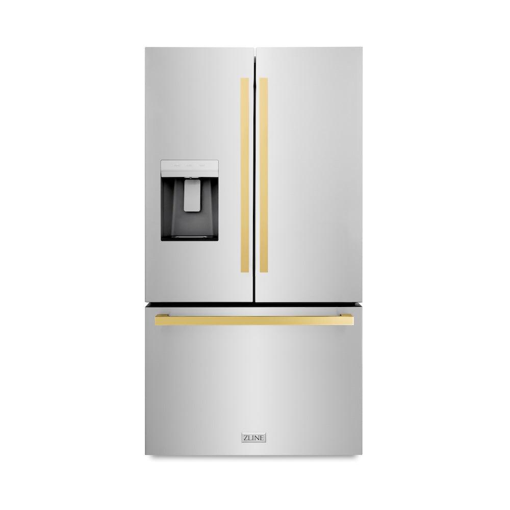 Autograph Edition 36 In. 28.9 Cu. Ft. Standard-depth French Door External Water Dispenser Refrigerator With Dual Ice Maker In Fingerprint-resistant Stainless Steel And Polished Gold Modern Ha RSMZW36FG