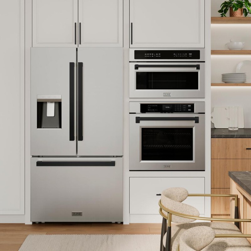 ZLINE Autograph Edition 36 in. 28.9 cu. ft. Standard-Depth French Door External Water Dispenser Refrigerator with Dual Ice Maker in Fingerprint-Resistant Stainless Steel and Matte Black Moder RSMZW36FMB