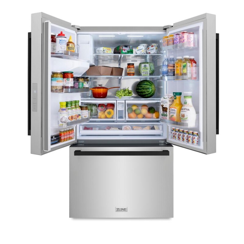 ZLINE Autograph Edition 36 in. 28.9 cu. ft. Standard-Depth French Door External Water Dispenser Refrigerator with Dual Ice Maker in Fingerprint-Resistant Stainless Steel and Matte Black Moder RSMZW36FMB