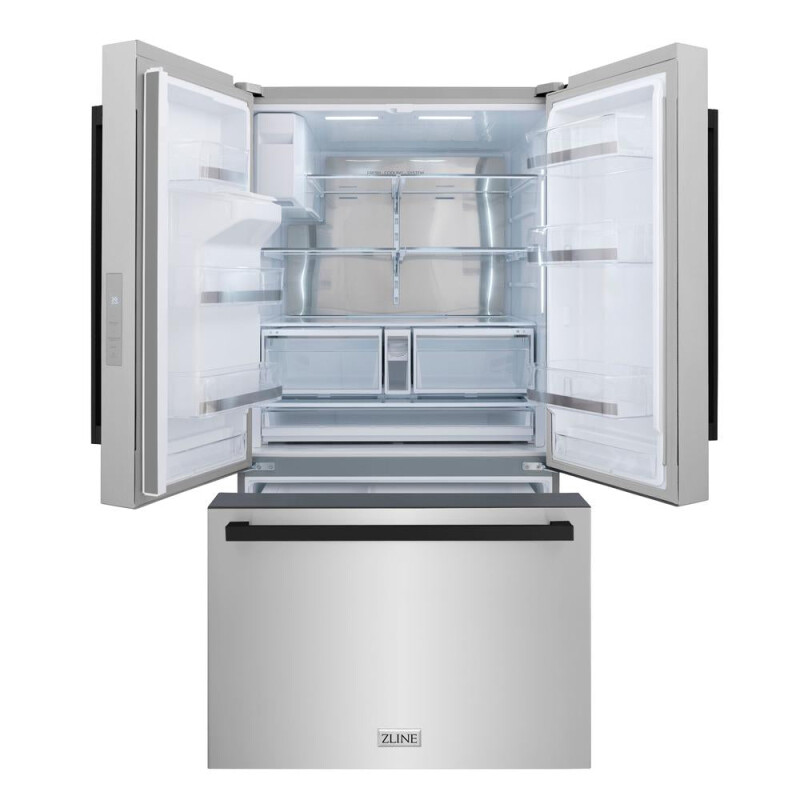 ZLINE Autograph Edition 36 in. 28.9 cu. ft. Standard-Depth French Door External Water Dispenser Refrigerator with Dual Ice Maker in Fingerprint-Resistant Stainless Steel and Matte Black Moder RSMZW36FMB