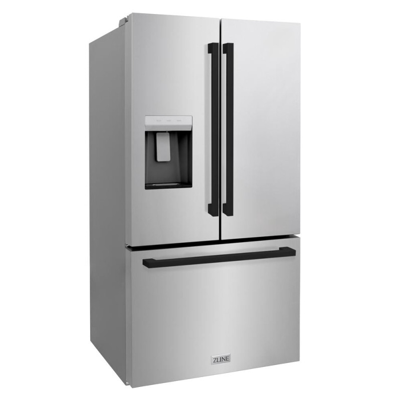 ZLINE Autograph Edition 36 in. 28.9 cu. ft. Standard-Depth French Door External Water Dispenser Refrigerator with Dual Ice Maker in Fingerprint-Resistant Stainless Steel and Matte Black Moder RSMZW36FMB