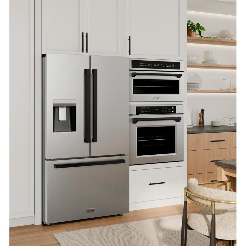 ZLINE Autograph Edition 36 in. 28.9 cu. ft. Standard-Depth French Door External Water Dispenser Refrigerator with Dual Ice Maker in Fingerprint-Resistant Stainless Steel and Matte Black Moder RSMZW36FMB