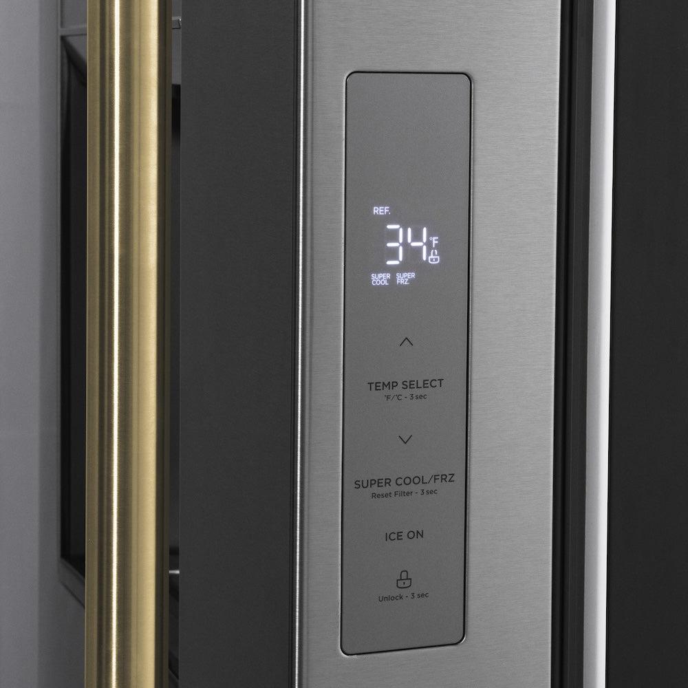 Autograph Edition 36 In. 28.9 Cu. Ft. Standard-depth French Door External Water Dispenser Refrigerator With Dual Ice Maker In Fingerprint-resistant Stainless Steel And Polished Gold Tradition RSMZW36G