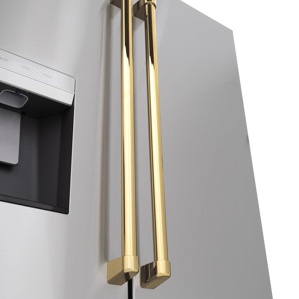 Autograph Edition 36 In. 28.9 Cu. Ft. Standard-depth French Door External Water Dispenser Refrigerator With Dual Ice Maker In Fingerprint-resistant Stainless Steel And Polished Gold Tradition RSMZW36G