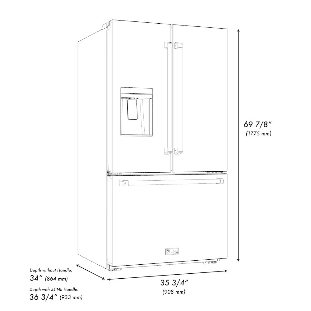 Autograph Edition 36 In. 28.9 Cu. Ft. Standard-depth French Door External Water Dispenser Refrigerator With Dual Ice Maker In Fingerprint-resistant Stainless Steel And Polished Gold Tradition RSMZW36G