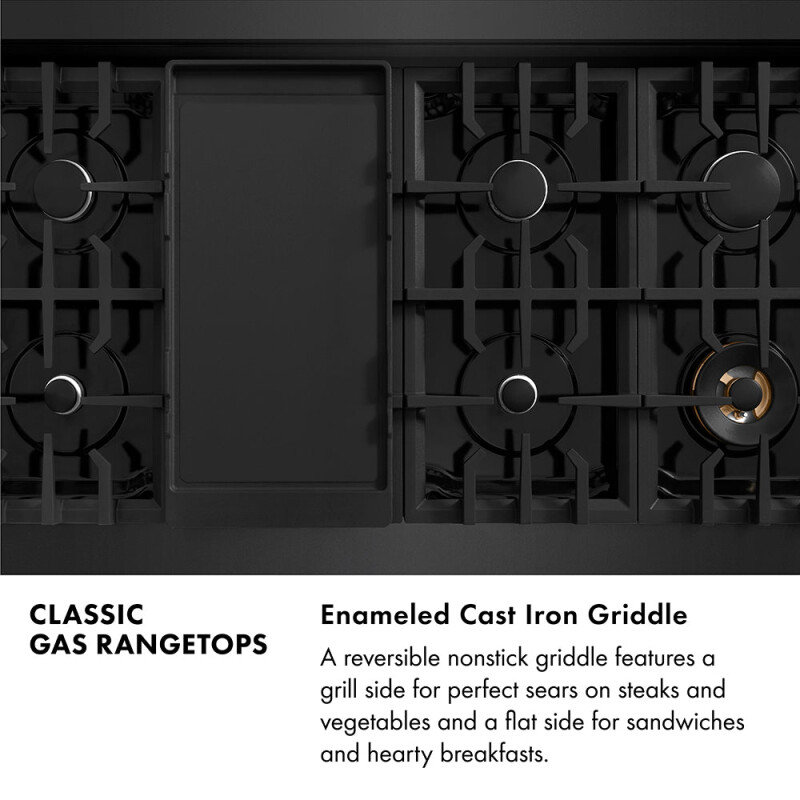 48 in. Classic Gas Rangetop with 8 Burners and Porcelain Cooktop in Black Stainless Steel RTB248