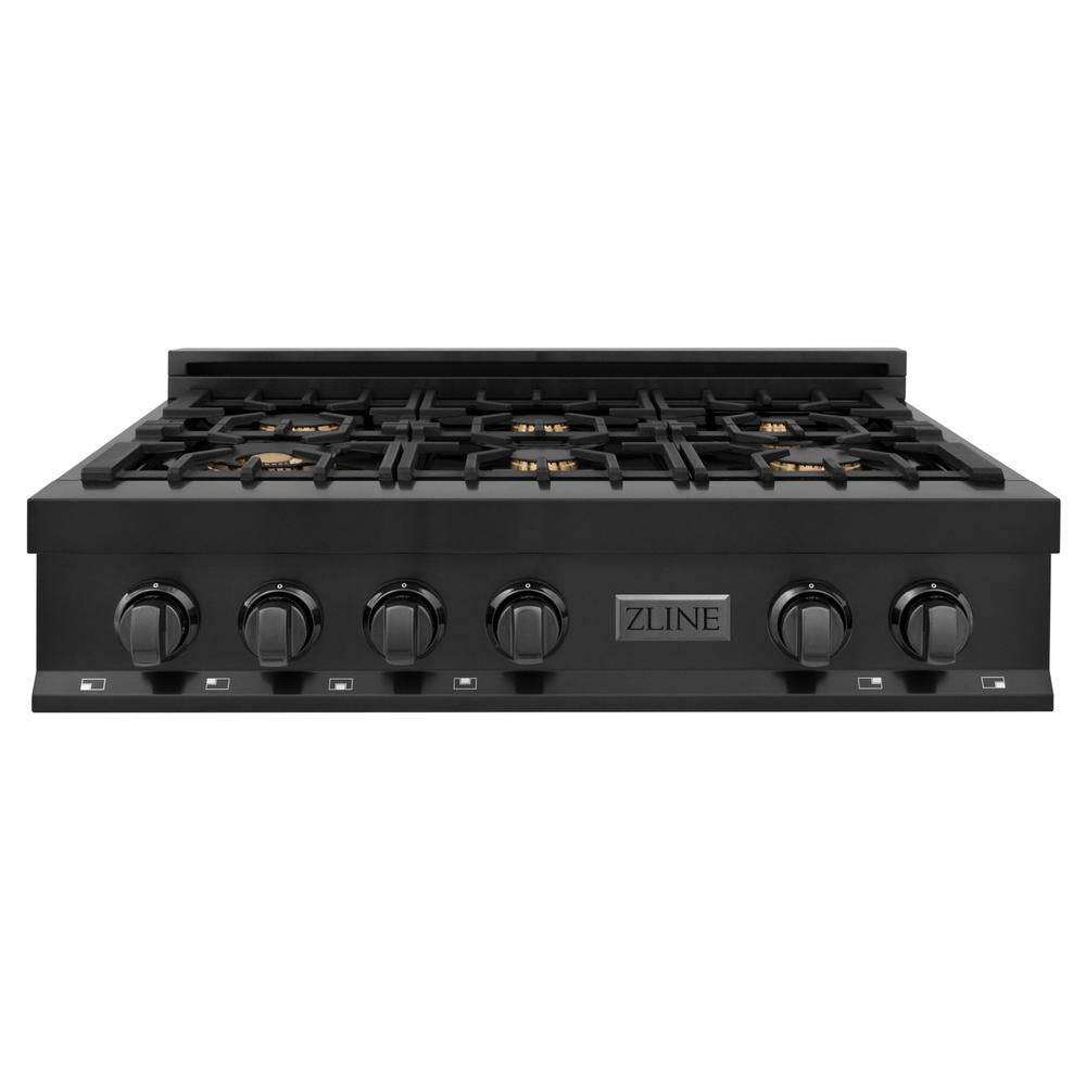 36 In. Legacy Gas Rangetop With 6 Brass Burners And Porcelain Cooktop In Black Stainless Steel RTBBR36