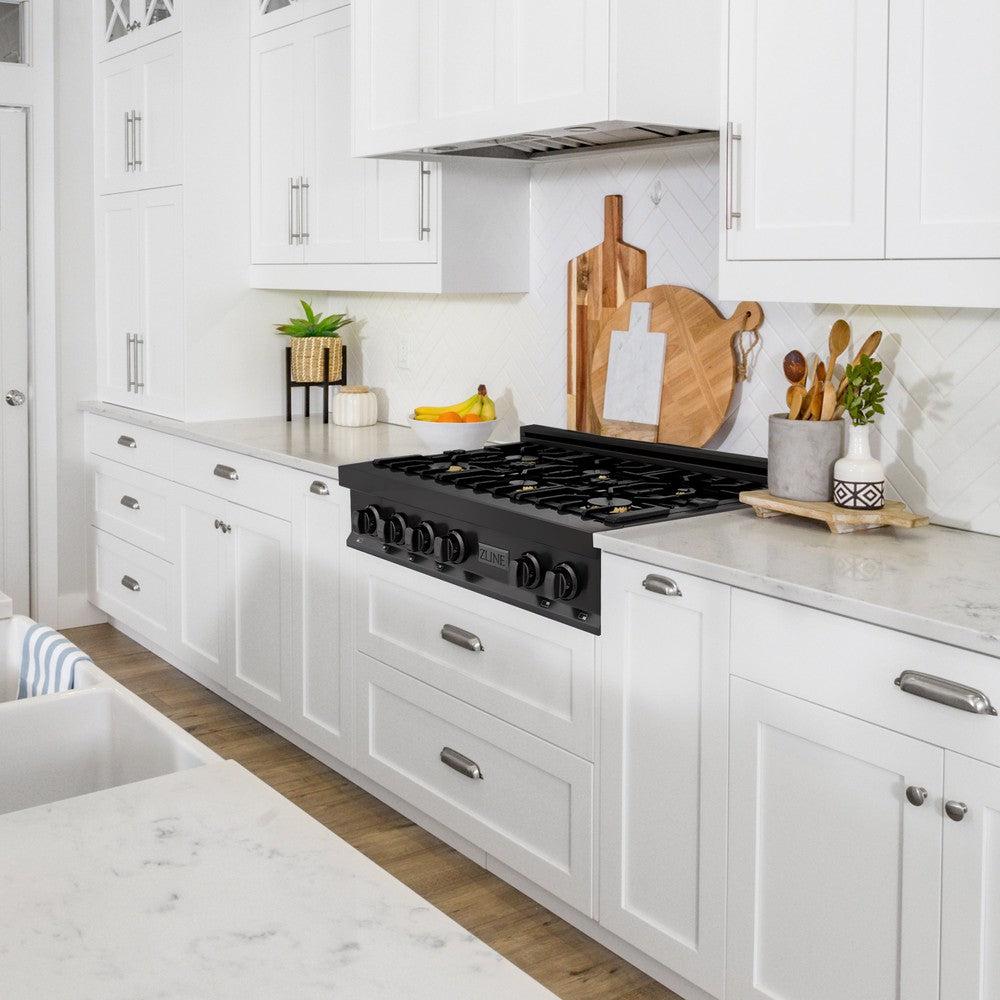 36 In. Legacy Gas Rangetop With 6 Brass Burners And Porcelain Cooktop In Black Stainless Steel RTBBR36