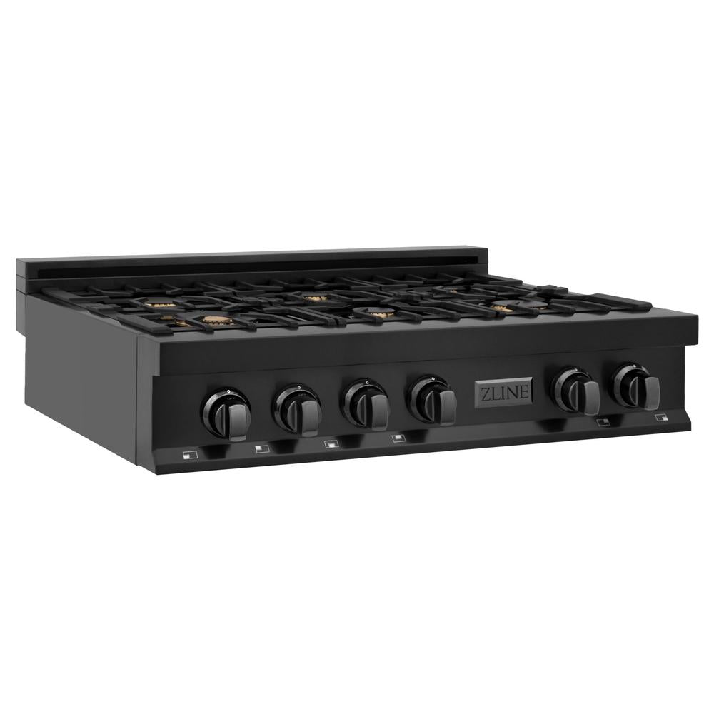 36 In. Legacy Gas Rangetop With 6 Brass Burners And Porcelain Cooktop In Black Stainless Steel RTBBR36