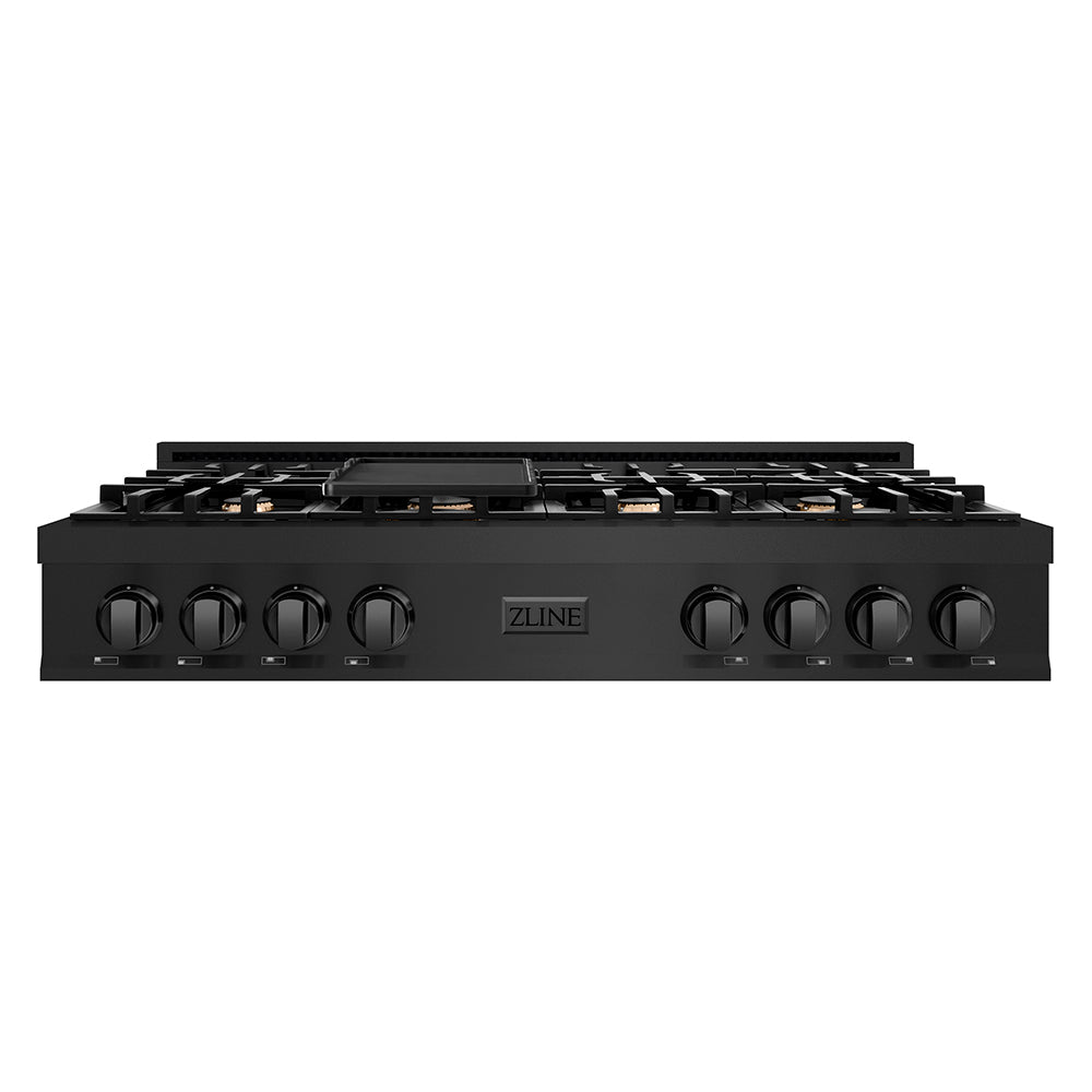 48 In. Classic Gas Rangetop With 8 Brass Burners And Porcelain Cooktop In Black Stainless Steel RTBBR48