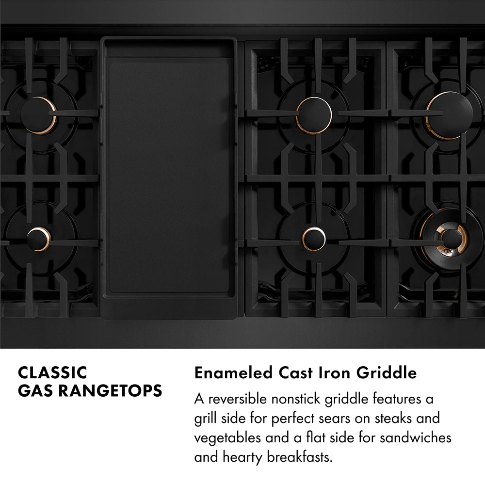 48 In. Classic Gas Rangetop With 8 Brass Burners And Porcelain Cooktop In Black Stainless Steel RTBBR48