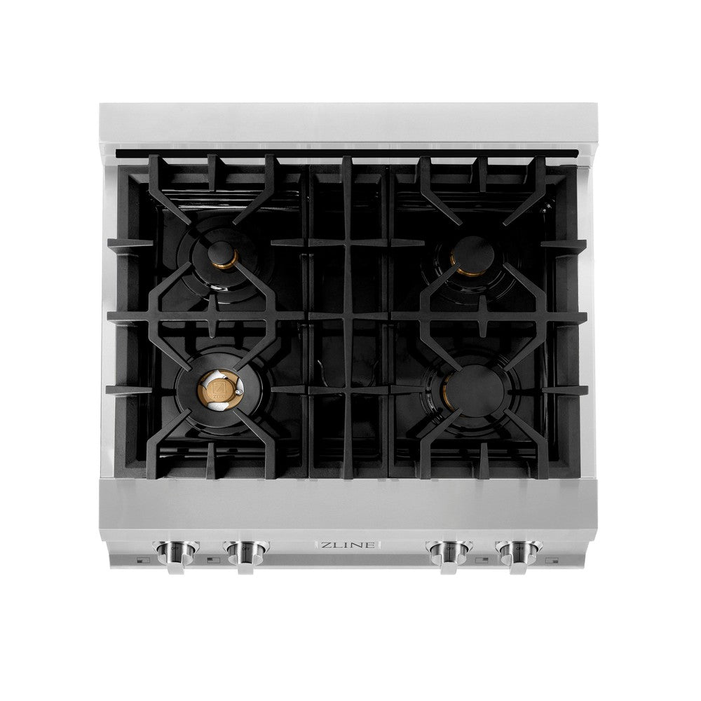30 In. Legacy Gas Rangetop With 4 Brass Burners And Porcelain Cooktop In Stainless Steel RTBR30