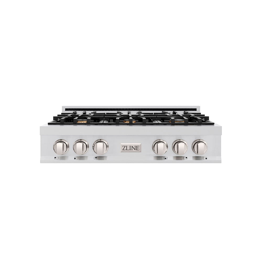 36 In. Classic Gas Rangetop With 6 Brass Burners And Porcelain Cooktop In Stainless Steel RTBR36