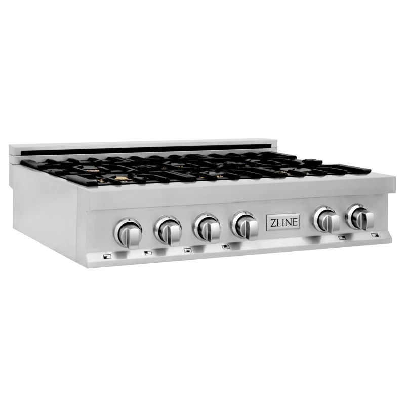 36" Porcelain Gas Stovetop with 6 Gas Brass Burners and Griddle RTBRGR36