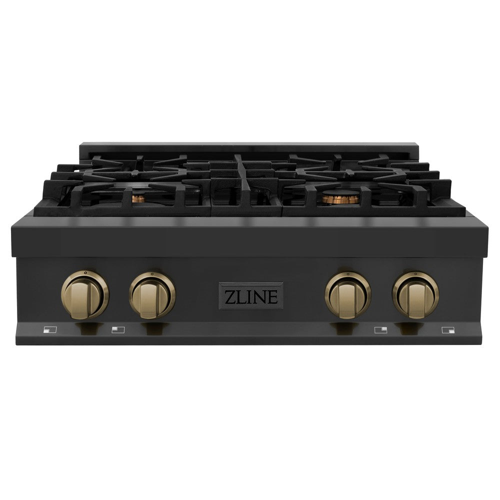 Autograph Edition 30 In. Legacy Gas Rangetop With 4 Burners And Porcelain Cooktop In Black Stainless Steel With Champagne Bronze Accents RTBZ30CB