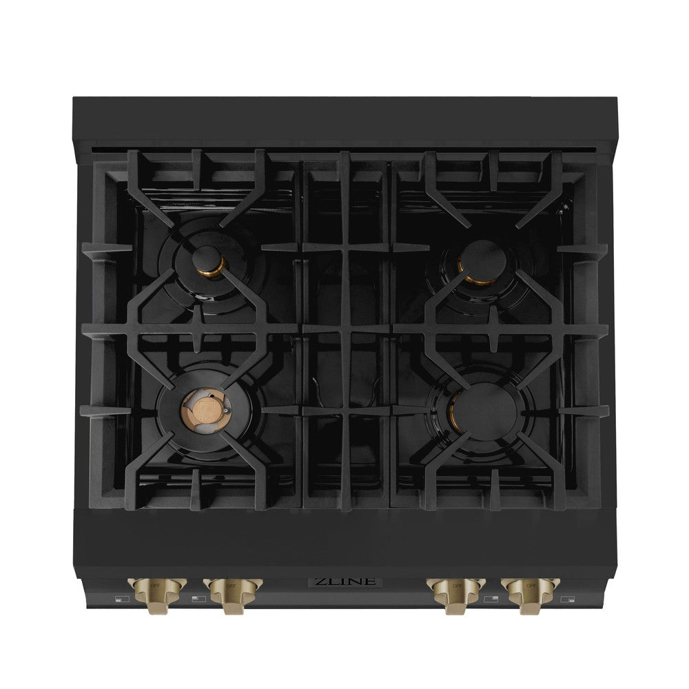 Autograph Edition 30 In. Legacy Gas Rangetop With 4 Burners And Porcelain Cooktop In Black Stainless Steel With Champagne Bronze Accents RTBZ30CB