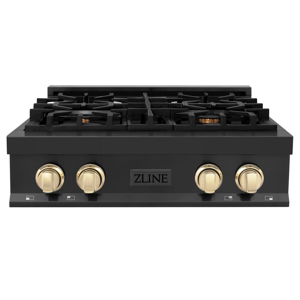 Autograph Edition 30 In. Legacy Gas Rangetop With 4 Burners And Porcelain Cooktop In Black Stainless Steel With Polished Gold Accents RTBZ30G