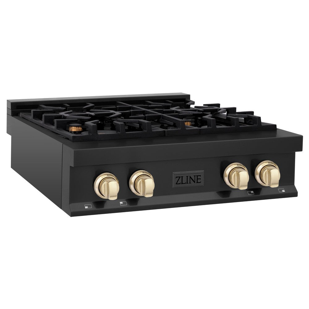 Autograph Edition 30 In. Legacy Gas Rangetop With 4 Burners And Porcelain Cooktop In Black Stainless Steel With Polished Gold Accents RTBZ30G
