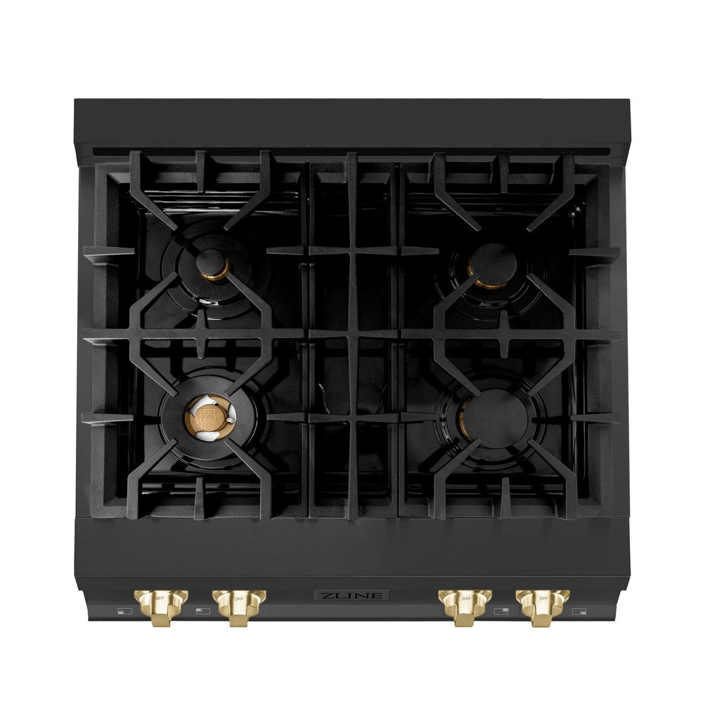 Autograph Edition 30 In. Legacy Gas Rangetop With 4 Burners And Porcelain Cooktop In Black Stainless Steel With Polished Gold Accents RTBZ30G