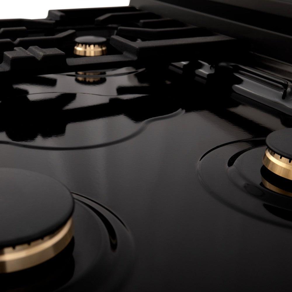 Autograph Edition 30 In. Legacy Gas Rangetop With 4 Burners And Porcelain Cooktop In Black Stainless Steel With Polished Gold Accents RTBZ30G
