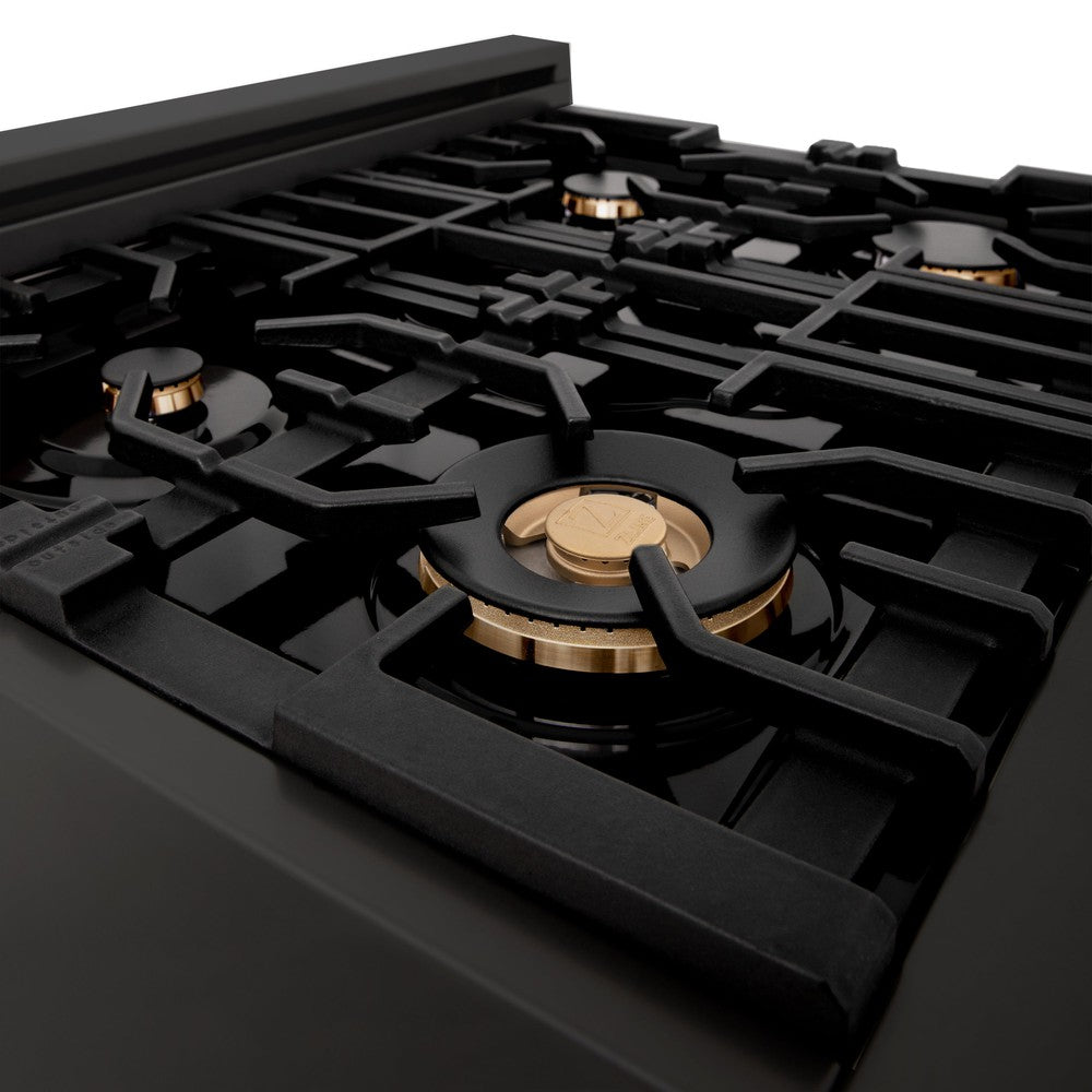 Autograph Edition 30 In. Legacy Gas Rangetop With 4 Burners And Porcelain Cooktop In Black Stainless Steel With Polished Gold Accents RTBZ30G