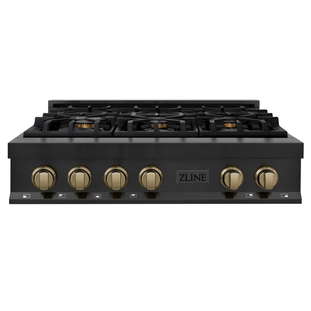 Autograph Edition 36" Porcelain Rangetop with 6 Gas Burners and Champagne Bronze Accents RTBZ36CB