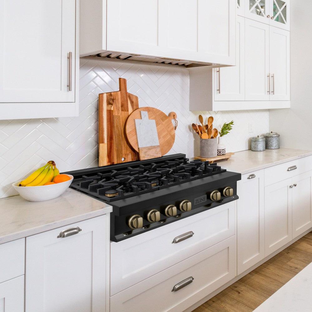 Autograph Edition 36" Porcelain Rangetop with 6 Gas Burners and Champagne Bronze Accents RTBZ36CB