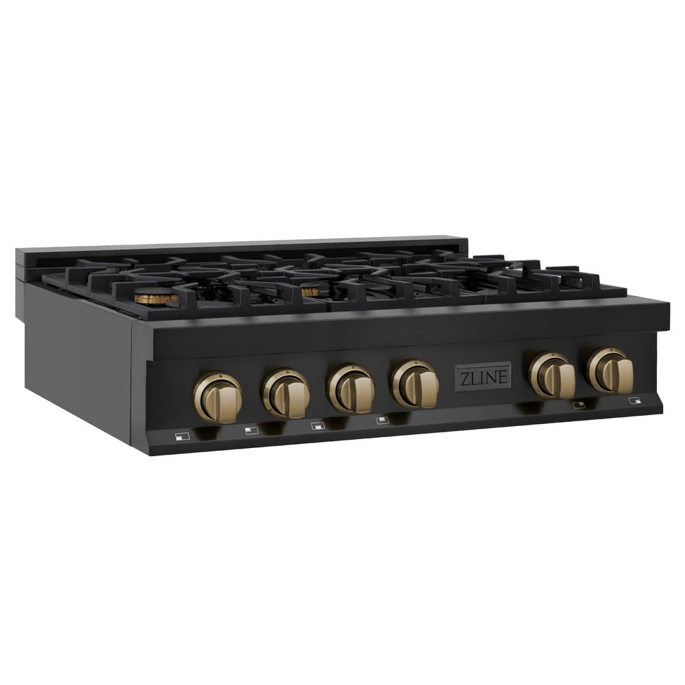 Autograph Edition 36" Porcelain Rangetop with 6 Gas Burners and Champagne Bronze Accents RTBZ36CB