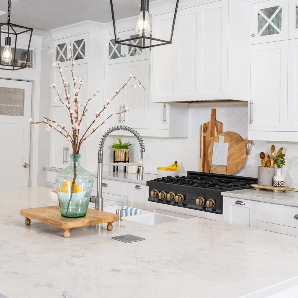 Autograph Edition 36" Porcelain Rangetop with 6 Gas Burners and Champagne Bronze Accents RTBZ36CB