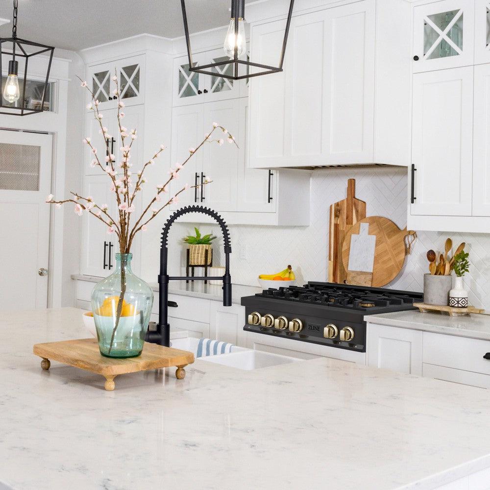 Autograph Edition 36 In. Legacy Gas Rangetop With 6 Burners And Porcelain Cooktop In Black Stainless Steel With Polished Gold Accents RTBZ36G