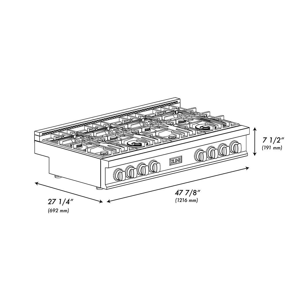 48" Porcelain Gas Stovetop with 7 Gas Burners and Griddle RTGR48