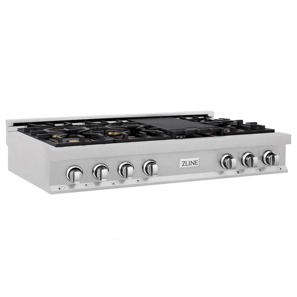 48" Porcelain Gas Stovetop with 7 Gas Brass Burners and Griddle RTSBR48