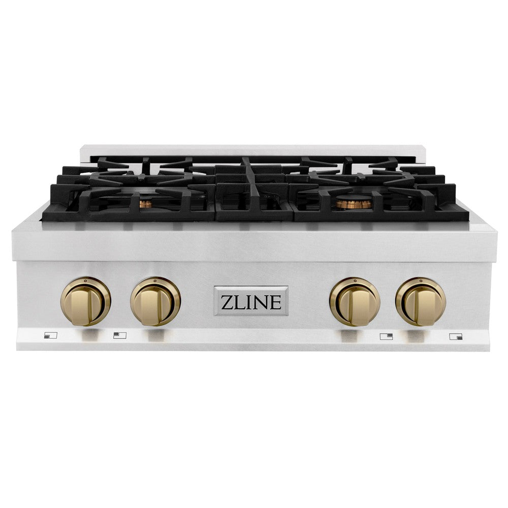 Autograph Edition 30 In. Legacy Gas Rangetop With 4 Burners And Porcelain Cooktop In Satin Stainless Steel With Champagne Bronze Accents RTSZ30CB
