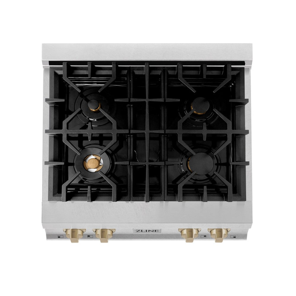 Autograph Edition 30 In. Legacy Gas Rangetop With 4 Burners And Porcelain Cooktop In Satin Stainless Steel With Champagne Bronze Accents RTSZ30CB
