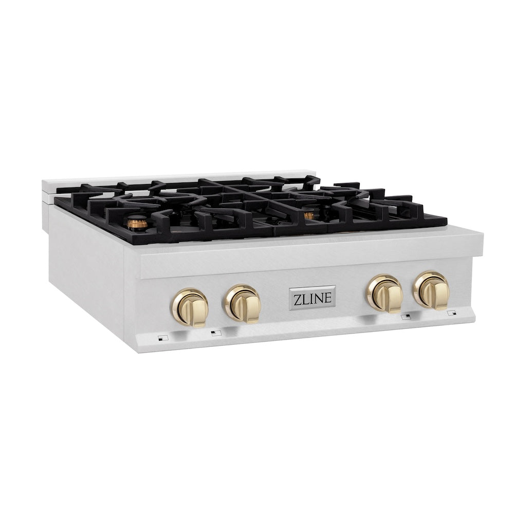 Autograph Edition 30 In. Legacy Gas Rangetop With 4 Burners And Porcelain Cooktop In Satin Stainless Steel With Polished Gold Accents RTSZ30G