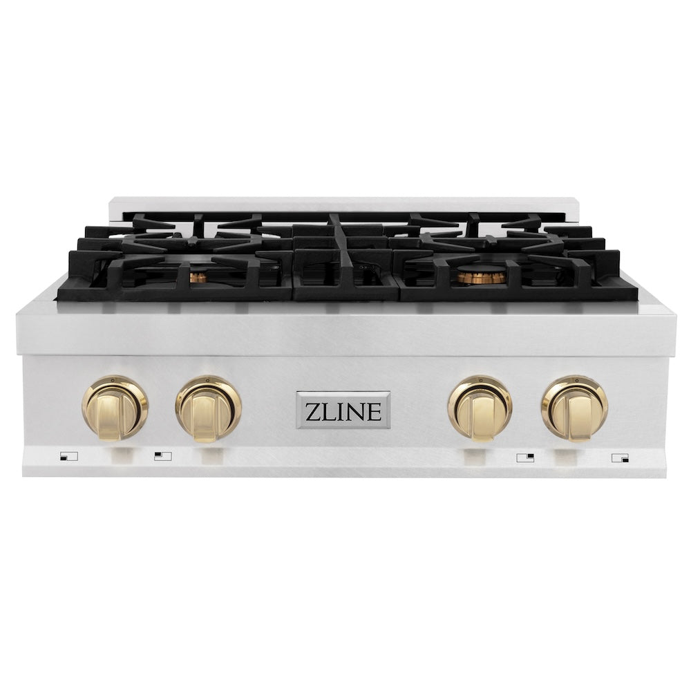 Autograph Edition 30 In. Legacy Gas Rangetop With 4 Burners And Porcelain Cooktop In Satin Stainless Steel With Polished Gold Accents RTSZ30G