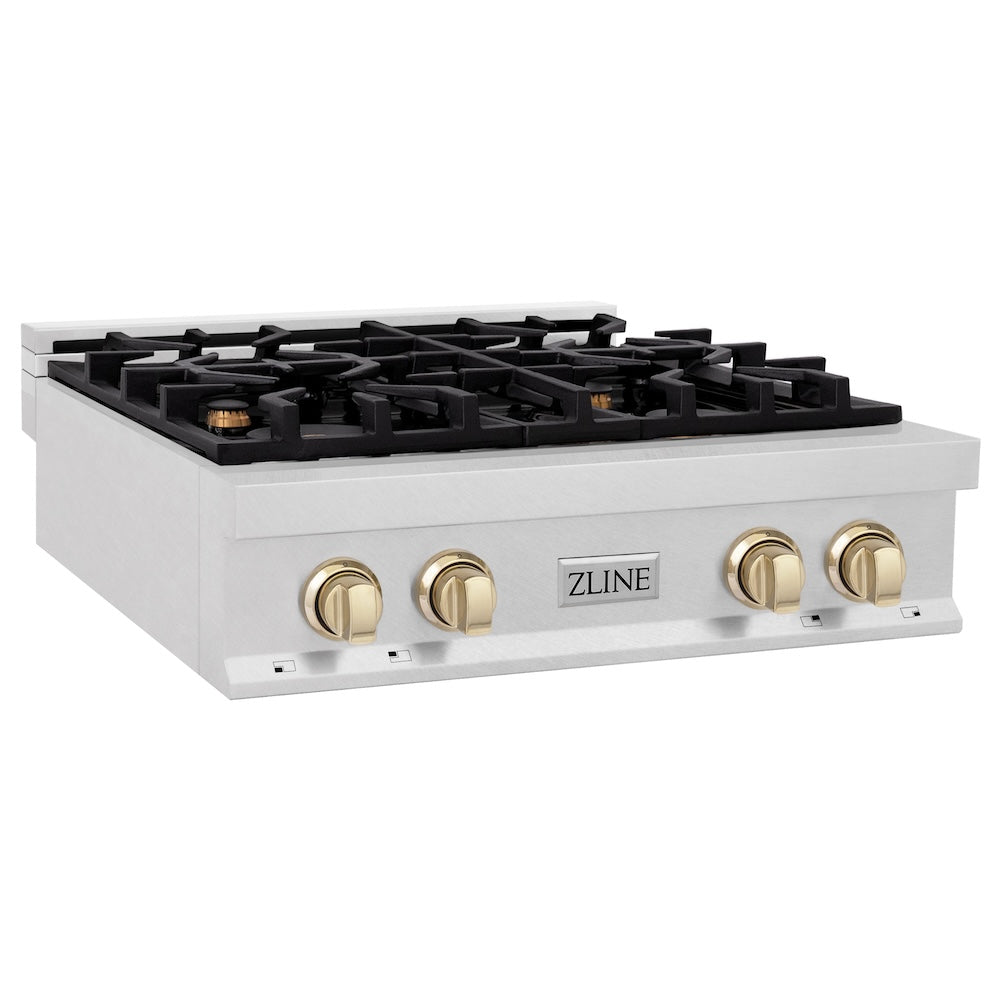 Autograph Edition 30 In. Legacy Gas Rangetop With 4 Burners And Porcelain Cooktop In Satin Stainless Steel With Polished Gold Accents RTSZ30G