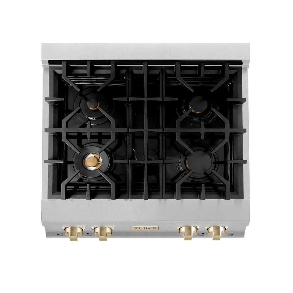 Autograph Edition 30 In. Legacy Gas Rangetop With 4 Burners And Porcelain Cooktop In Satin Stainless Steel With Polished Gold Accents RTSZ30G