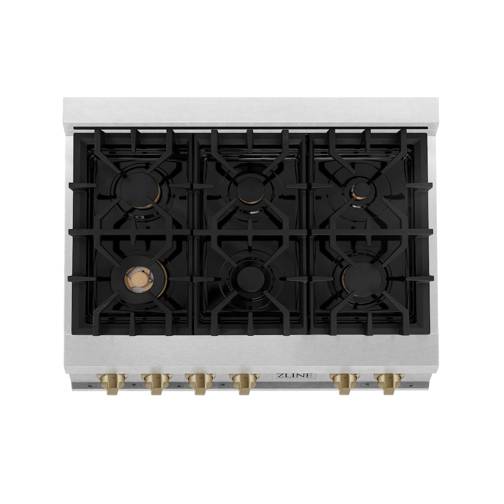 Autograph Edition 36 In. Legacy Gas Rangetop With 6 Burners And Porcelain Cooktop In Satin Stainless Steel With Champagne Bronze Accents RTSZ36CB