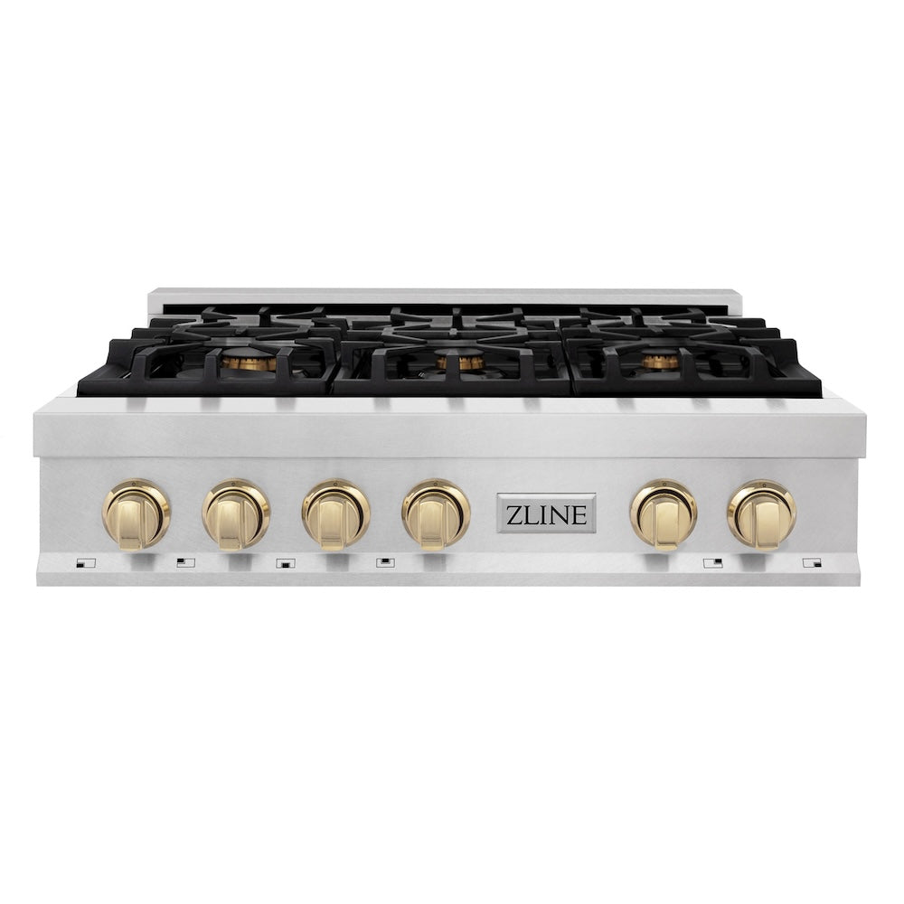 Autograph Edition 36" Porcelain Rangetop with 6 Gas Burners and Gold Accents view 3