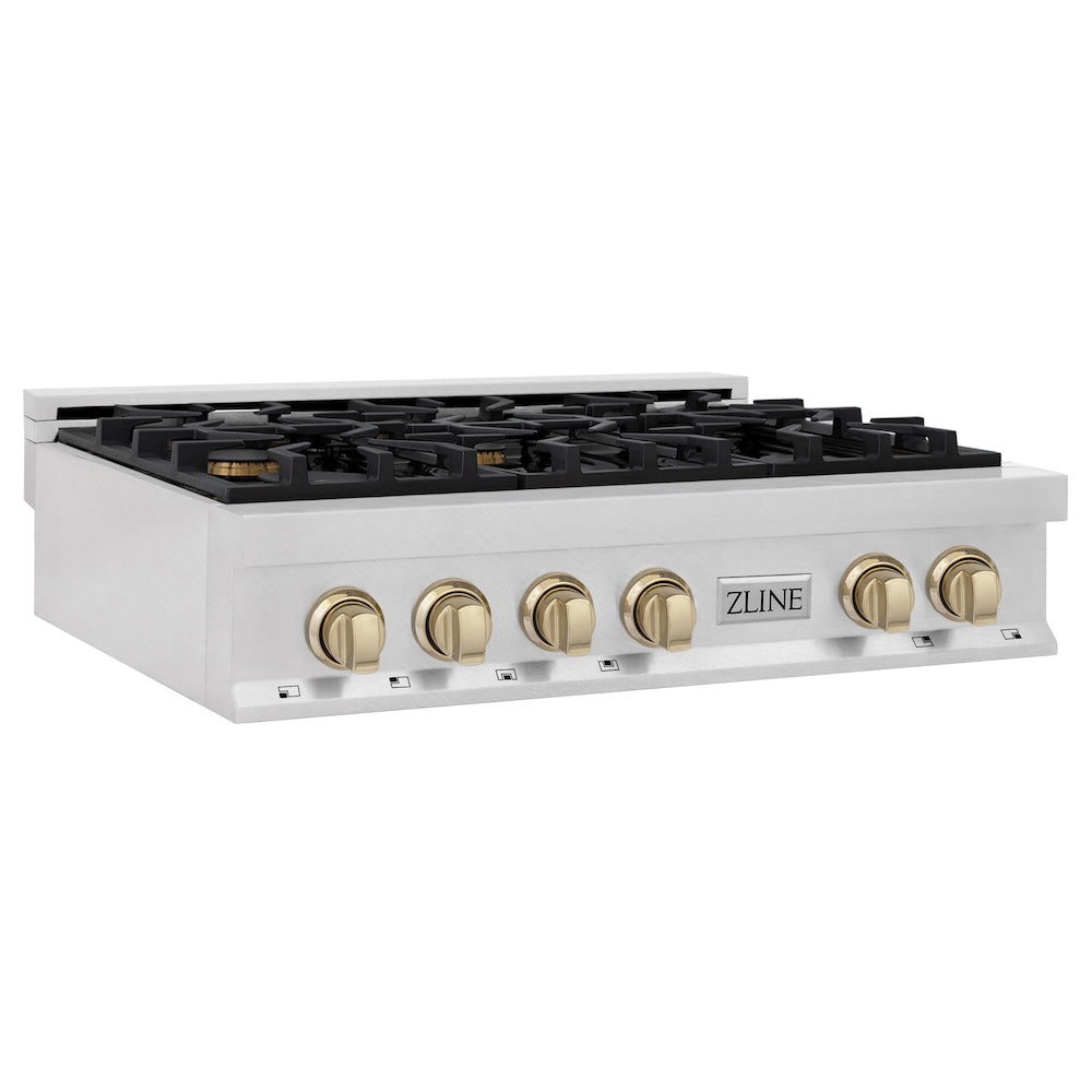 Autograph Edition 36" Porcelain Rangetop with 6 Gas Burners and Gold Accents view 4