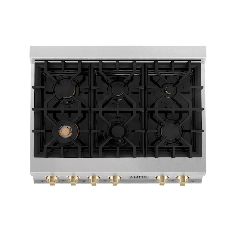 Autograph Edition 36" Porcelain Rangetop with 6 Gas Burners and Gold Accents view 7