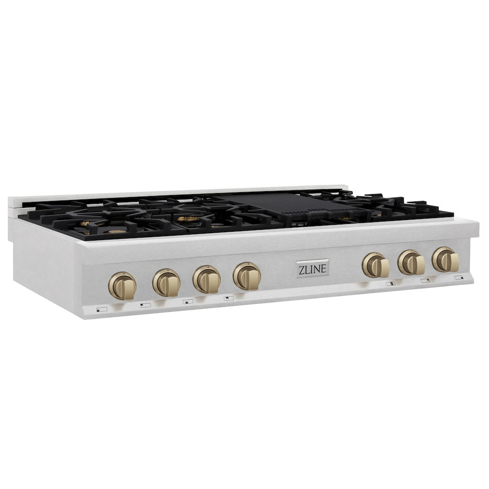 Autograph Edition 48 In. Classic Gas Rangetop With 8 Burners And Porcelain Cooktop In Satin Stainless Steel With Champagne Bronze Accents RTSZ48CB