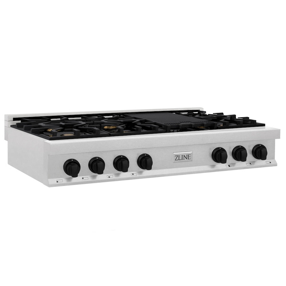 Autograph Edition 48 In. Classic Gas Rangetop With 8 Burners And Porcelain Cooktop In Satin Stainless Steel With Matte Black Accents RTSZ48MB